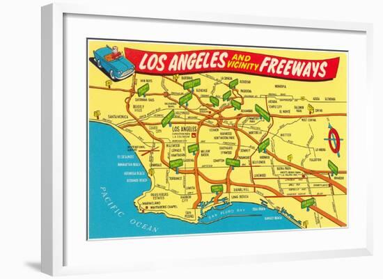 Freeway Map, Los Angeles, California-null-Framed Art Print