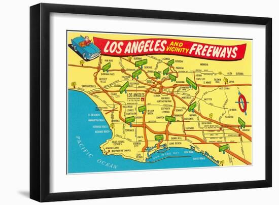 Freeway Map, Los Angeles, California-null-Framed Art Print