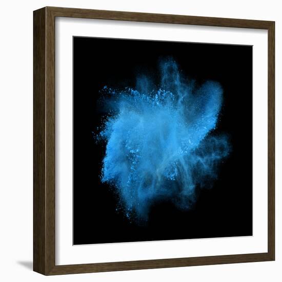 Freeze Motion of Blue Powder Exploding, Isolated on Black, Dark Background. Abstract Design of Whit-Bashutskyy-Framed Photographic Print