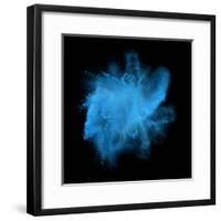 Freeze Motion of Blue Powder Exploding, Isolated on Black, Dark Background. Abstract Design of Whit-Bashutskyy-Framed Photographic Print