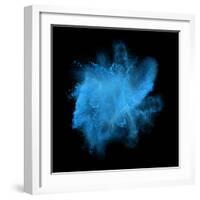 Freeze Motion of Blue Powder Exploding, Isolated on Black, Dark Background. Abstract Design of Whit-Bashutskyy-Framed Photographic Print