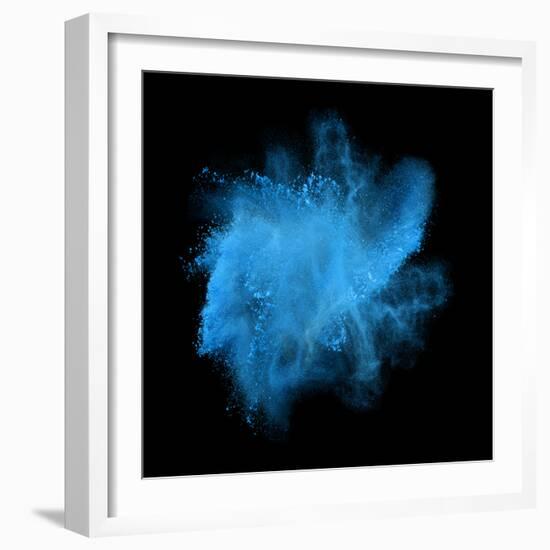 Freeze Motion of Blue Powder Exploding, Isolated on Black, Dark Background. Abstract Design of Whit-Bashutskyy-Framed Photographic Print