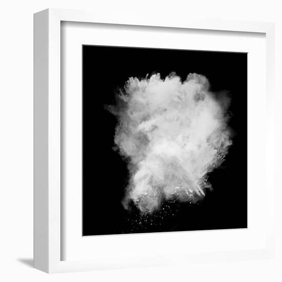 Freeze Motion Of White Dust Explosion Isolated On Black Background-Jag_cz-Framed Art Print