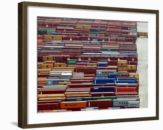 Freight Containers are Lined up Outside the Port of Piraeus, Near Athens-null-Framed Photographic Print