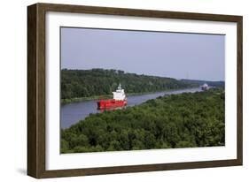 Freight Ships on Kiel Canal going near Hochdonn, Dithmarschen, Schleswig-Holstein, Germany, Europe-Hans-Peter Merten-Framed Photographic Print