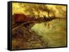 Freight Train, Dusk-Fritz Thaulow-Framed Stretched Canvas