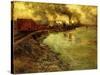 Freight Train, Dusk-Fritz Thaulow-Stretched Canvas