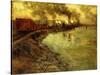 Freight Train, Dusk-Fritz Thaulow-Stretched Canvas