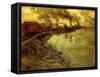 Freight Train, Dusk-Fritz Thaulow-Framed Stretched Canvas