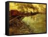Freight Train, Dusk-Fritz Thaulow-Framed Stretched Canvas