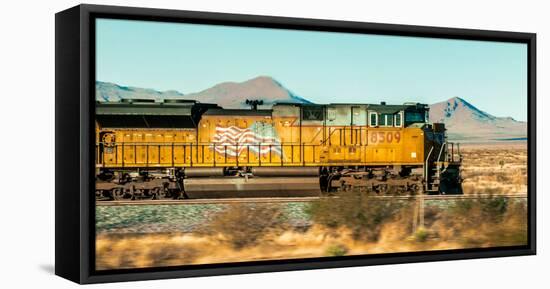 Freight Train Engine on the Move in West Texas-James White-Framed Stretched Canvas