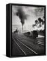 Freight Train in Front of Smoking Chimney Stacks, Nostalgia-null-Framed Stretched Canvas