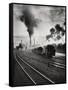 Freight Train in Front of Smoking Chimney Stacks, Nostalgia-null-Framed Stretched Canvas