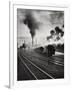 Freight Train in Front of Smoking Chimney Stacks, Nostalgia-null-Framed Premium Photographic Print