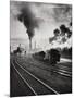 Freight Train in Front of Smoking Chimney Stacks, Nostalgia-null-Mounted Premium Photographic Print