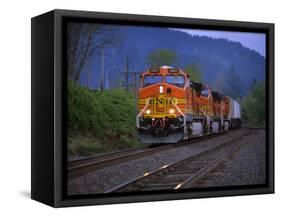 Freight Train Moving on Tracks, Stevenson, Columbia River Gorge, Washington, USA-Steve Terrill-Framed Stretched Canvas