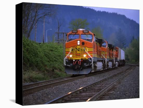 Freight Train Moving on Tracks, Stevenson, Columbia River Gorge, Washington, USA-Steve Terrill-Stretched Canvas