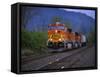 Freight Train Moving on Tracks, Stevenson, Columbia River Gorge, Washington, USA-Steve Terrill-Framed Stretched Canvas
