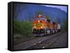 Freight Train Moving on Tracks, Stevenson, Columbia River Gorge, Washington, USA-Steve Terrill-Framed Stretched Canvas