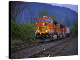 Freight Train Moving on Tracks, Stevenson, Columbia River Gorge, Washington, USA-Steve Terrill-Stretched Canvas
