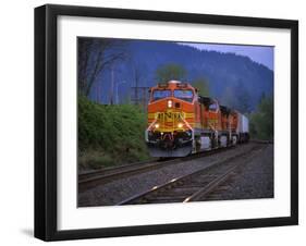 Freight Train Moving on Tracks, Stevenson, Columbia River Gorge, Washington, USA-Steve Terrill-Framed Photographic Print