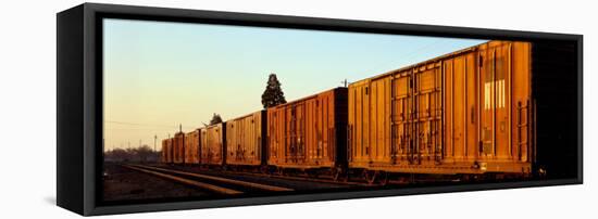 Freight Train on the Railroad Tracks, Central Valley, California, USA-null-Framed Stretched Canvas