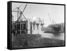 Fremont Bridge Construction Photograph - Seattle, WA-Lantern Press-Framed Stretched Canvas