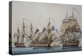 French 74-Gun Ship Being Attacked by Two English Ships-null-Stretched Canvas