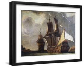 French 74-Gun Ship, Oil on Canvas, 17th Century-null-Framed Giclee Print