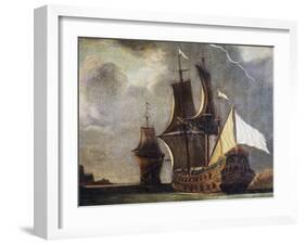 French 74-Gun Ship, Oil on Canvas, 17th Century-null-Framed Giclee Print