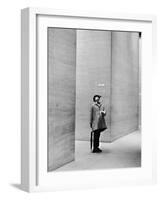 French Actor Jacques Tati Looking at the High Ceiling of an Office Lobby-Yale Joel-Framed Premium Photographic Print