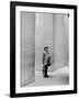 French Actor Jacques Tati Looking at the High Ceiling of an Office Lobby-Yale Joel-Framed Premium Photographic Print