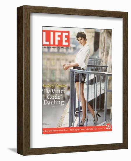 French Actress Audrey Tautou Outdoors on a Balcony in Paris, May 19, 2006-Greg Kadel-Framed Photographic Print