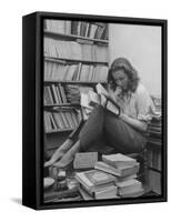 French Actress Barbara Laage, Alone in Her Apartment Reading-Nina Leen-Framed Stretched Canvas