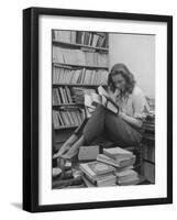 French Actress Barbara Laage, Alone in Her Apartment Reading-Nina Leen-Framed Photographic Print