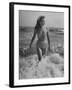 French Actress Barbara Laage Wearing Makeshift Two-Piece Bathing Suit Wading in Surf-Nina Leen-Framed Premium Photographic Print