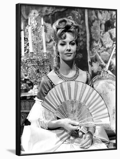 French actress Michele Mercier shooting a scene of the movie "Angelique and the King", 1965 (b/w ph-null-Framed Photo