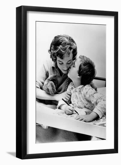 French Actress Micheline Presle with Daughter Tonie Marshall (7) August 9, 1958-null-Framed Photo