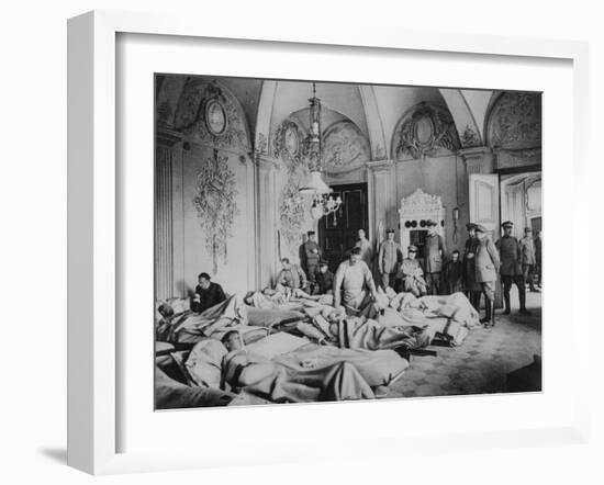 French and German Wounded in a Chateau in France, World War I, 1915-null-Framed Giclee Print