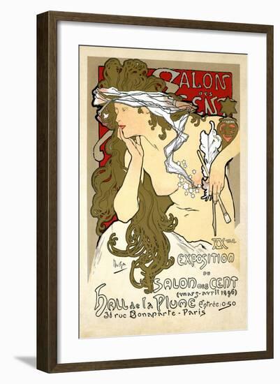 French Art Nouveau Poster "Salon des Cent 20th Exhibition" by Alphonse Mucha, 1896-Piddix-Framed Art Print