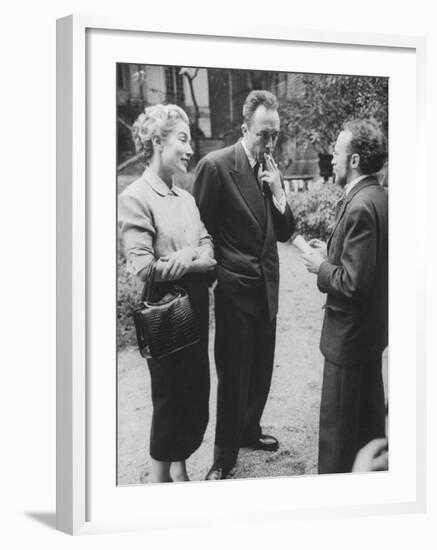 French Author, Albert Camus and His Wife after He Has Won a Nobel Prize for His Writing-Loomis Dean-Framed Photographic Print