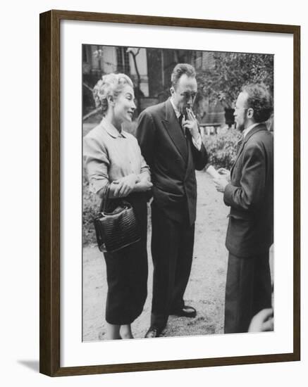 French Author, Albert Camus and His Wife after He Has Won a Nobel Prize for His Writing-Loomis Dean-Framed Photographic Print