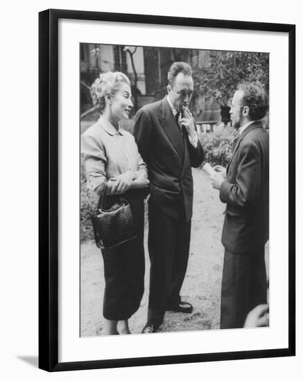 French Author, Albert Camus and His Wife after He Has Won a Nobel Prize for His Writing-Loomis Dean-Framed Photographic Print