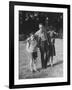 French Author Albert Camus Poised Standing on Lawn, Arms around His Twins Jean and Catherine-Loomis Dean-Framed Premium Photographic Print