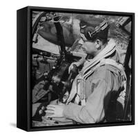 French Aviator/Author Antoine de Saint Exupery Sitting in Cockpit of Fighter Plane-John Phillips-Framed Stretched Canvas