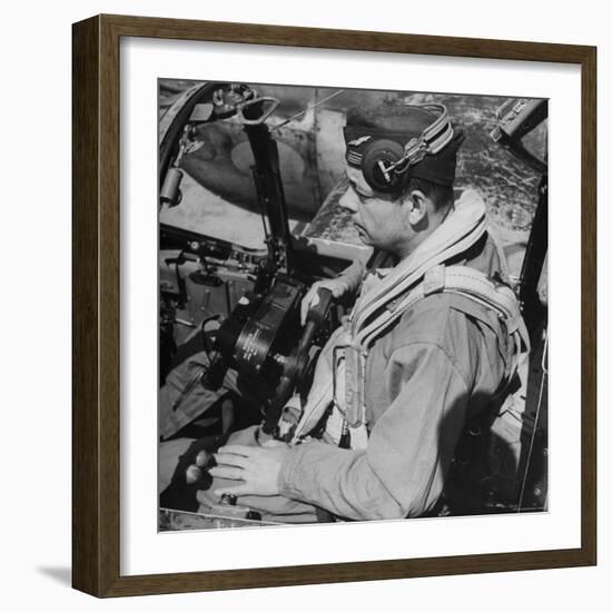 French Aviator/Author Antoine de Saint Exupery Sitting in Cockpit of Fighter Plane-John Phillips-Framed Premium Photographic Print