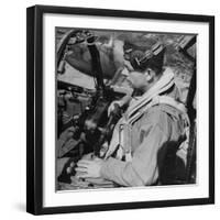 French Aviator/Author Antoine de Saint Exupery Sitting in Cockpit of Fighter Plane-John Phillips-Framed Premium Photographic Print