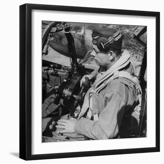 French Aviator/Author Antoine de Saint Exupery Sitting in Cockpit of Fighter Plane-John Phillips-Framed Premium Photographic Print