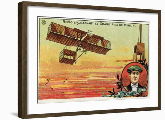 French Aviator Henri Rougier Winning the Grand Prix of Berlin, 1909-null-Framed Giclee Print