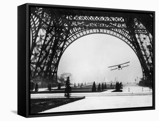 French Aviator Lieutenant Collot Successfully Flies His Biplane Beneath the Tour Eiffel-null-Framed Stretched Canvas